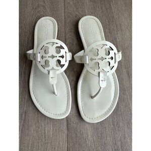 Tory Burch Women's 9M White Patent Leather Miller Sandal Lux Beach